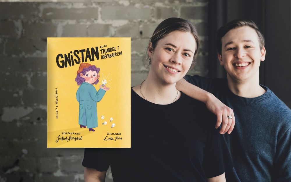 Jakob Norrgård från KAJ debuterar som barnboksförfattare med Gnistan eller trubbel i idéfabriken, illustrerad av Lotta Fors.